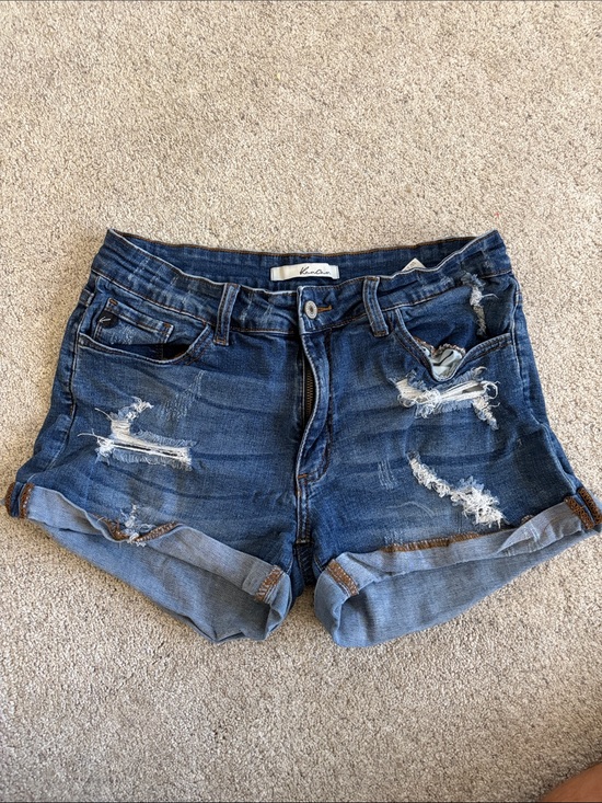 Pants - Women’s Distressed Rolled-Hem Denim Shorts - Blue